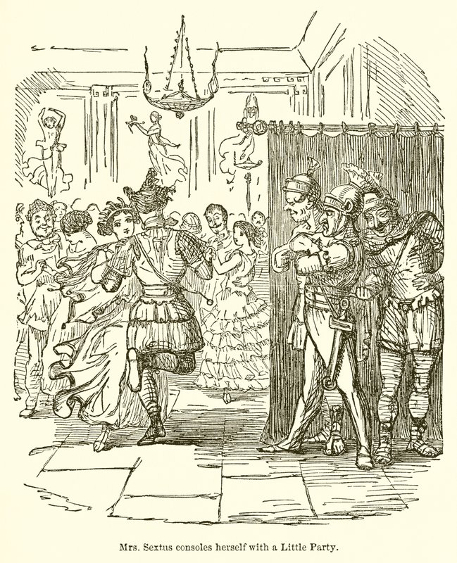 Mrs. Sextus egy kis bulival vigasztalja magát alkotó: John Leech