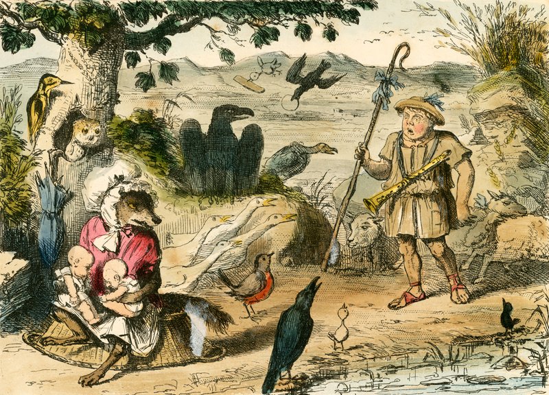 Romulust és Remust egy szelíd pásztor fedezte fel alkotó: John Leech