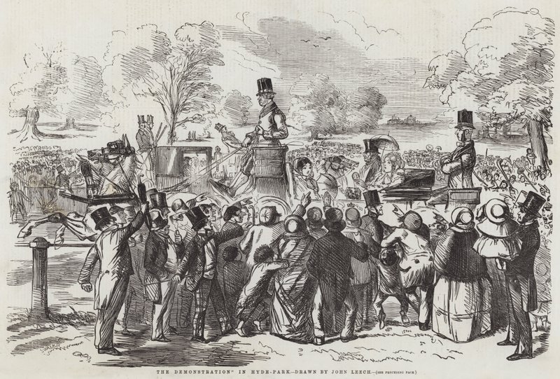 A demonstráció a Hyde-Parkban alkotó: John Leech
