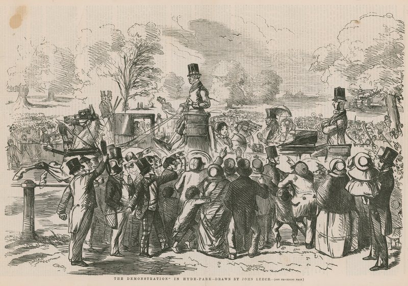 A demonstráció a Hyde Parkban alkotó: John Leech