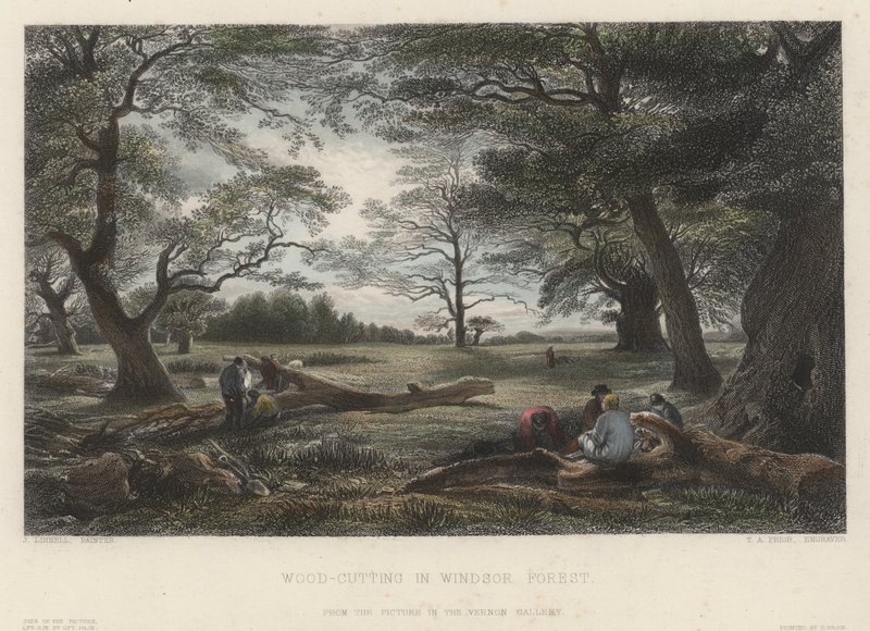 Favágás a Windsori erdőben (színes metszet) alkotó: John Linnell