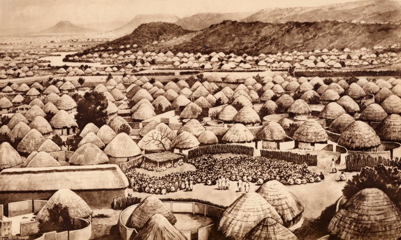 Mochudi, Bechuanaland (litográfia) alkotó: John Macfarlane