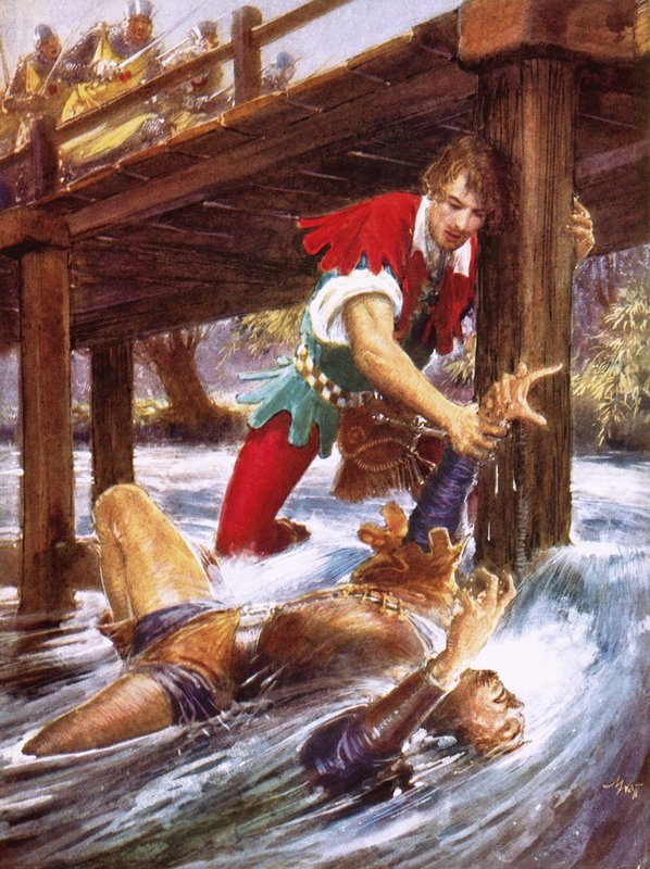 Robin Hood megmenti Little Johnt a folyóból alkotó: John Millar Watt