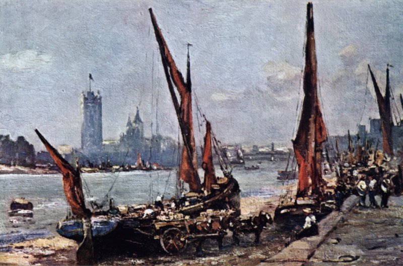 Parlament épületei Vauxhallból (színes litó) alkotó: John Muirhead