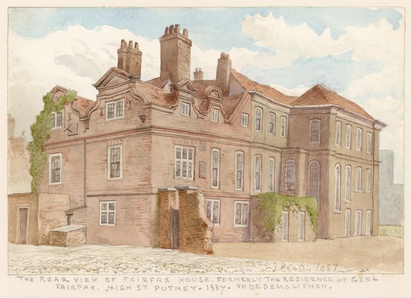 A Fairfax House hátulnézete, High Street, Putney, London, korábban Fairfax tábornok rezidenciája, 1887 alkotó: John Phillipp Emslie