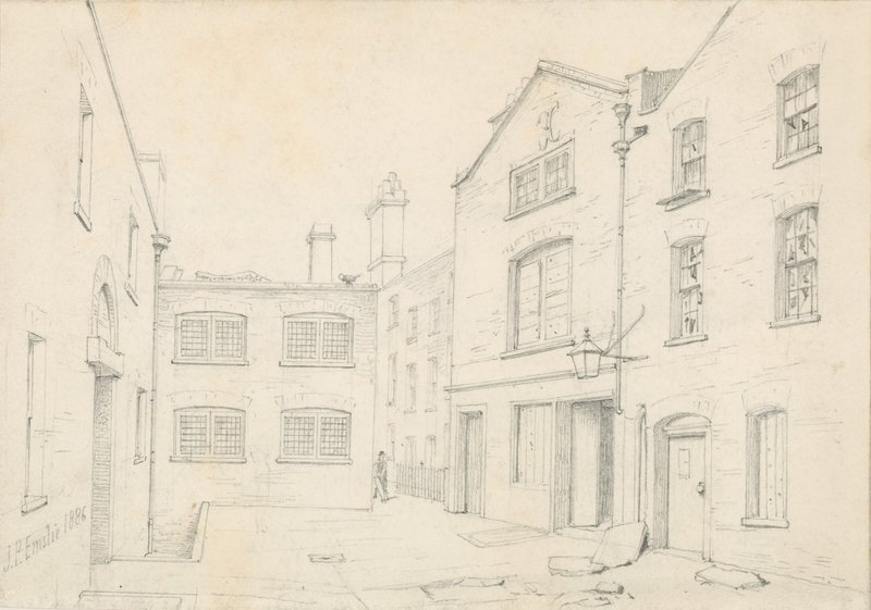 White Hart Court, Castle Street, St Martin in the Fields. A Charing Cross Road építésével együtt lebontották. alkotó: John Phillipp Emslie