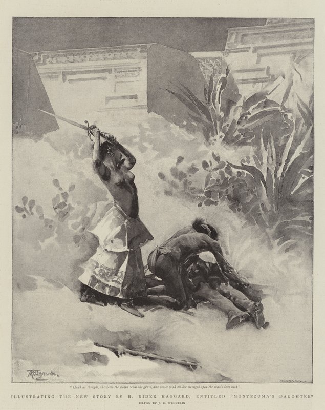 H Rider Haggard új történetének illusztrálása, Montezuma lánya címmel alkotó: John Reinhard Weguelin