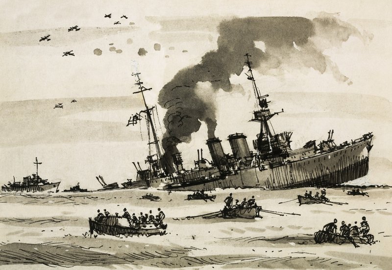 Az 1942-es máltai hadművelet után a Cairo-t brit rombolók elsüllyesztették. alkotó: John S. Smith