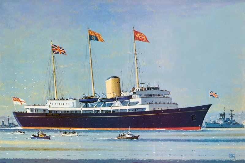 Britannia, II. Erzsébet királynő és Fülöp herceg úszó otthona (színes litográfia) alkotó: John S. Smith