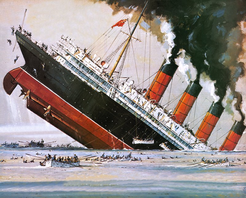 A Lusitania elsüllyedése 1915 májusában (litográfia) alkotó: John S. Smith
