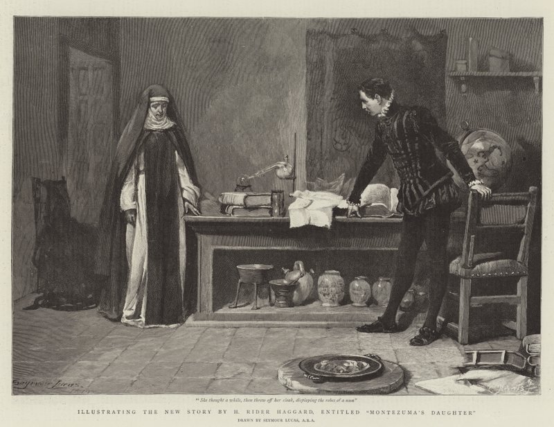 H Rider Haggard új történetének illusztrálása, Montezuma lánya címmel alkotó: John Seymour Lucas