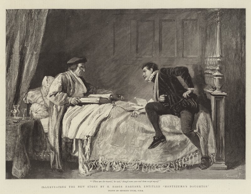 H Rider Haggard új történetének illusztrálása, Montezuma lánya címmel alkotó: John Seymour Lucas