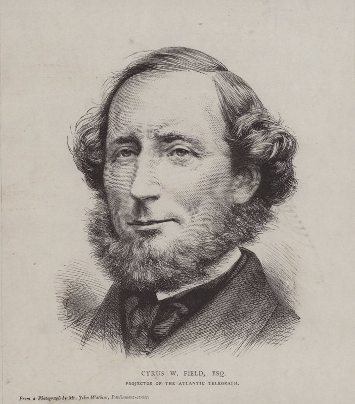 Cyrus West Field amerikai pénzember, aki részt vett az első transzatlanti távírókábel lefektetésében 1858-ban alkotó: John Watkins