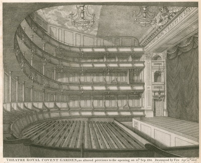 Theatre Royal, Covent Garden, London, az 1794. szeptember 15-i megnyitó előtt módosított formában alkotó: John Winston