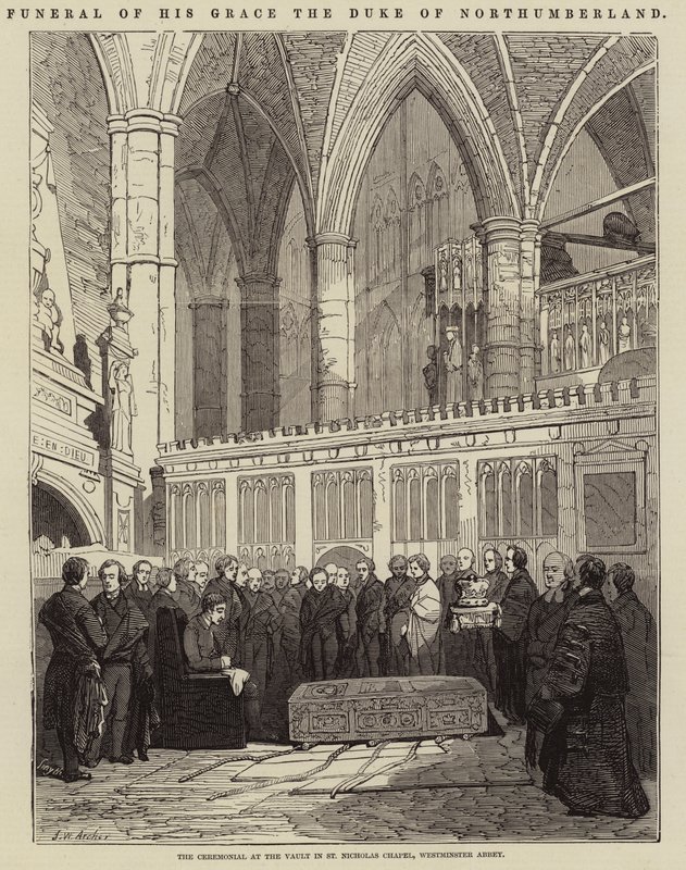 Őfelsége Northumberland hercegének temetése, a szertartás a Szent Miklós-kápolnában, a Westminster-apátságban lévő sírboltban. alkotó: John Wykeham Archer