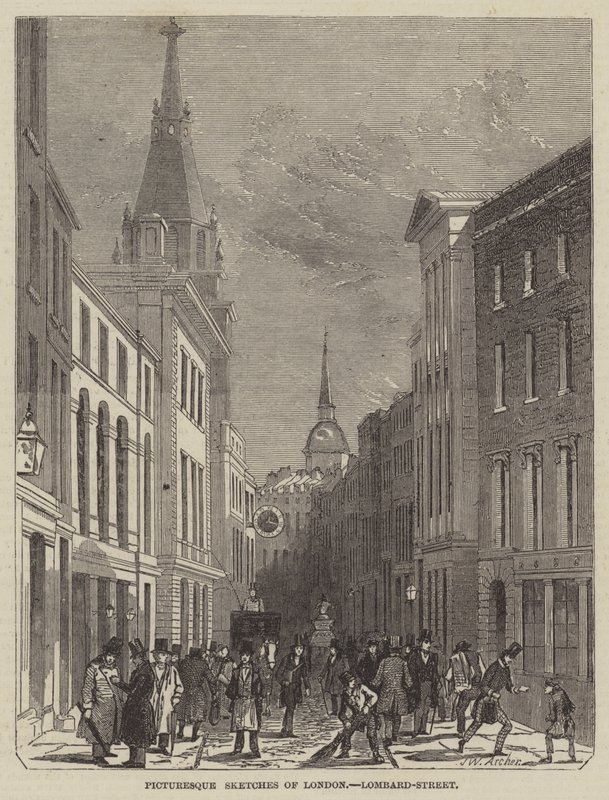 Festői vázlatok Londonról, a Lombard-Street alkotó: John Wykeham Archer