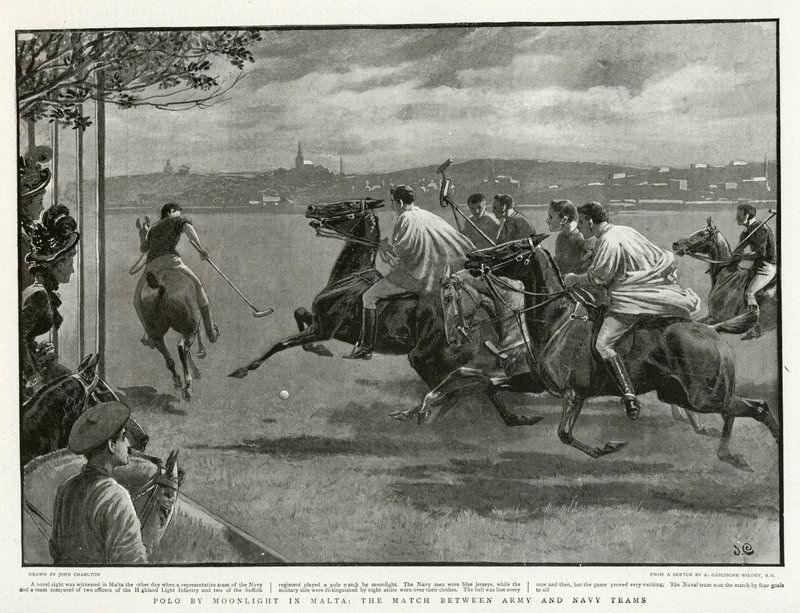 Polo by Moonlight Máltán, a hadsereg és a haditengerészet csapatai közötti mérkőzés alkotó: John after Charlton
