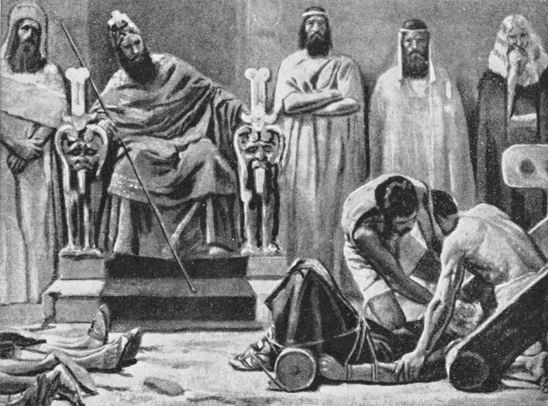 Sedékiást megvakítják és Babilonba viszik, Kr. e. 586 (litográfia) alkotó: Jose (after) Villegas y Cordero