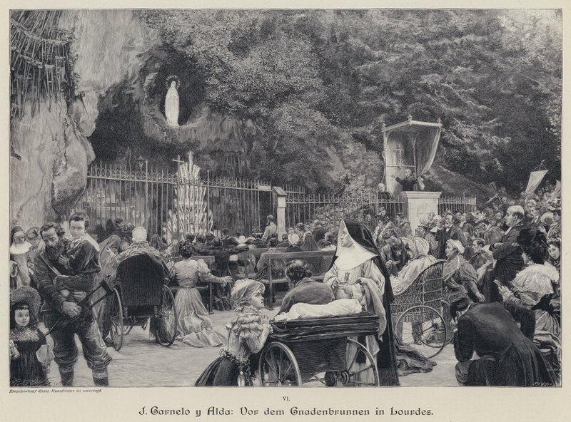 Massabielle barlangja, Lourdes, Franciaország (metszet) alkotó: Jose Garnelo y Alda