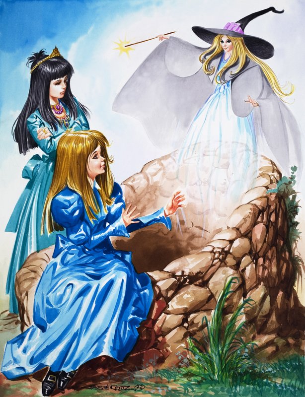 Lányok egy tündérrel (gouache, papír) alkotó: Jose Ortiz