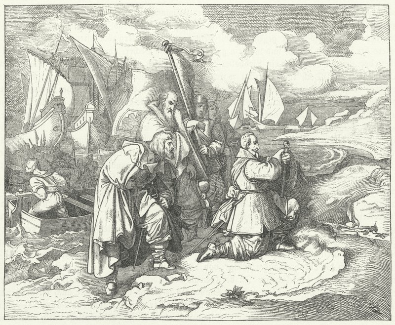 A svéd Gustavus Adolphus partra száll Németországban, hogy belépjen a harmincéves háborúba alkotó: Josef Mathias (after) Trenkwald