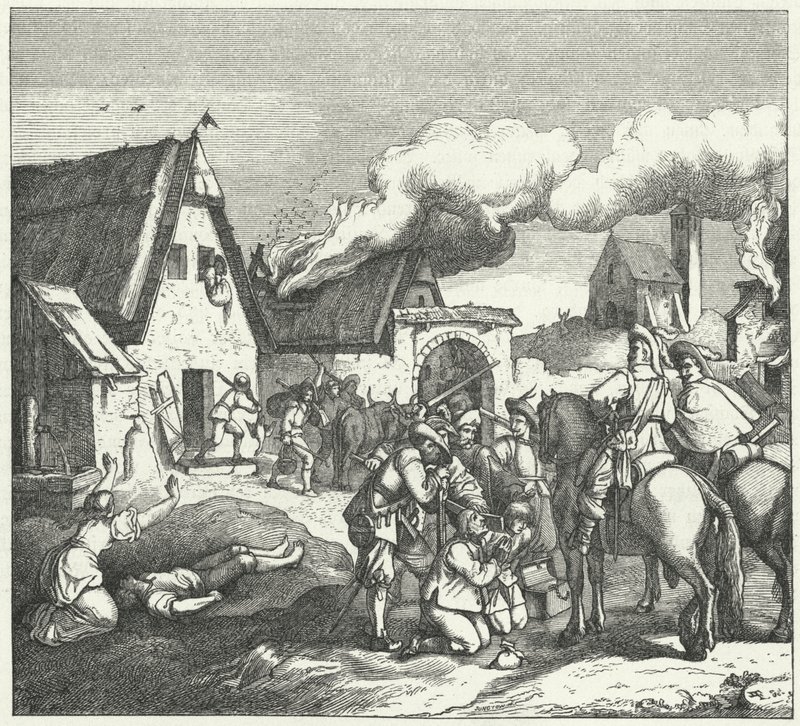 Császári csapatok fosztogatnak és fosztogatnak az 1634-es nordlingeni csata után alkotó: Josef Mathias Trenkwald
