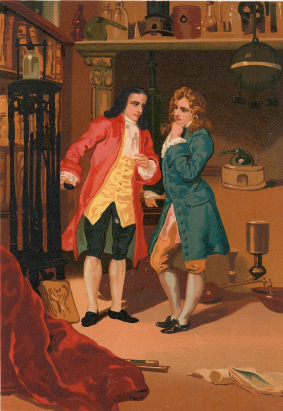 Robert Boyle és Denis Papin megvizsgálják Papin gőzkeverőjét alkotó: Josep or Jose Planella Coromina
