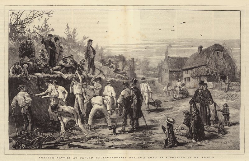 Amatőr Navvies Oxfordban, egyetemisták, akik utat készítenek Ruskin úr javaslata szerint alkotó: Joseph Nash