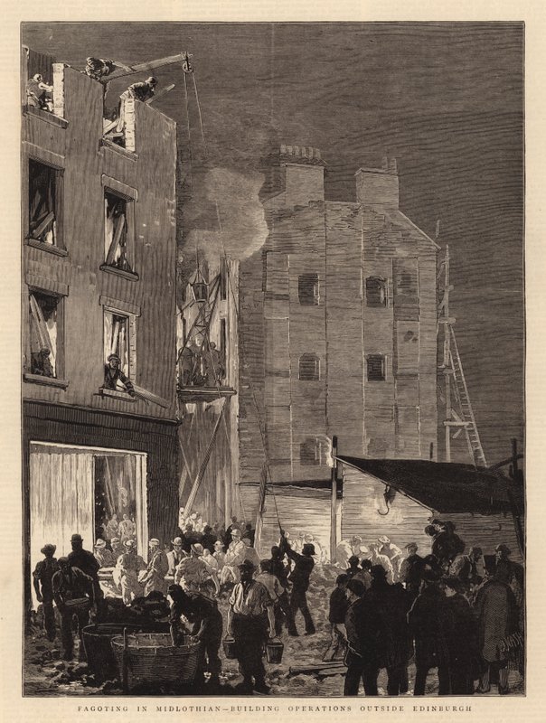 Fagoting Midlothianban, Építési műveletek Edinburgh külterületén alkotó: Joseph Nash