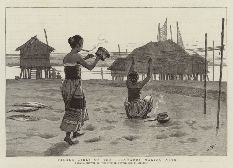 Fisher Girls of the Irrawaddy hálókat készít alkotó: Joseph Nash