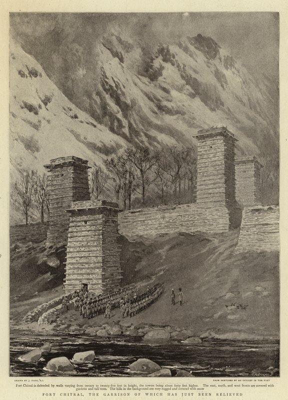 Fort Chitral, amelynek helyőrségét éppen felmentették alkotó: Joseph Nash