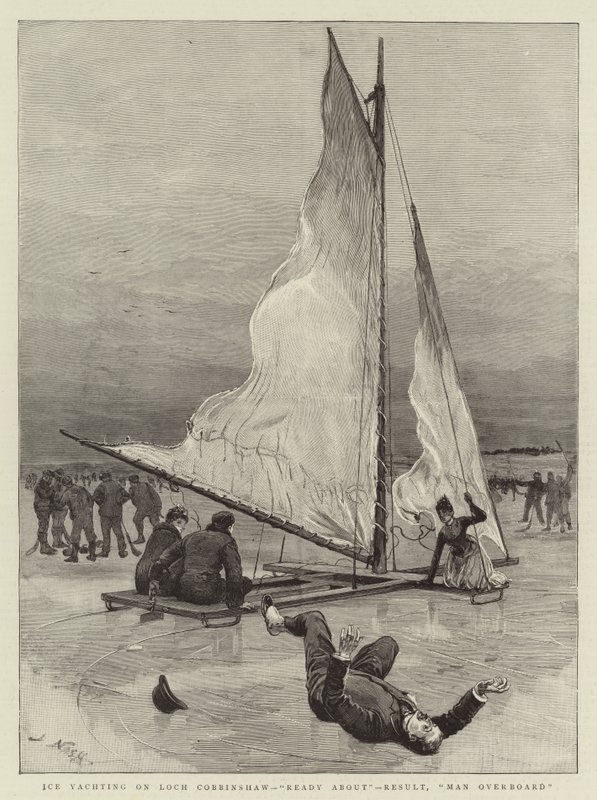 Jéghajózás a Loch Cobbinshaw-on, készen áll, eredmény, ember a fedélzeten alkotó: Joseph Nash