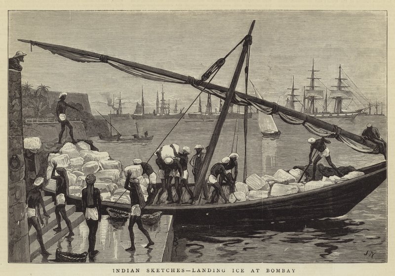 Indian Sketches, jégreszállás Bombayben alkotó: Joseph Nash