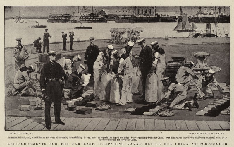Erősítés a Távol-Keletre, haditengerészeti tervezetek előkészítése Kínába Portsmouthban alkotó: Joseph Nash