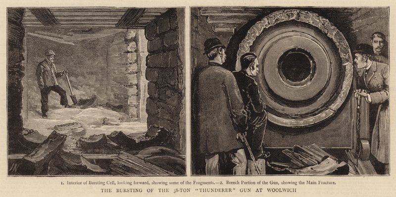 A 38 tonnás Thunderer ágyú felrobbantása Woolwichban alkotó: Joseph Nash