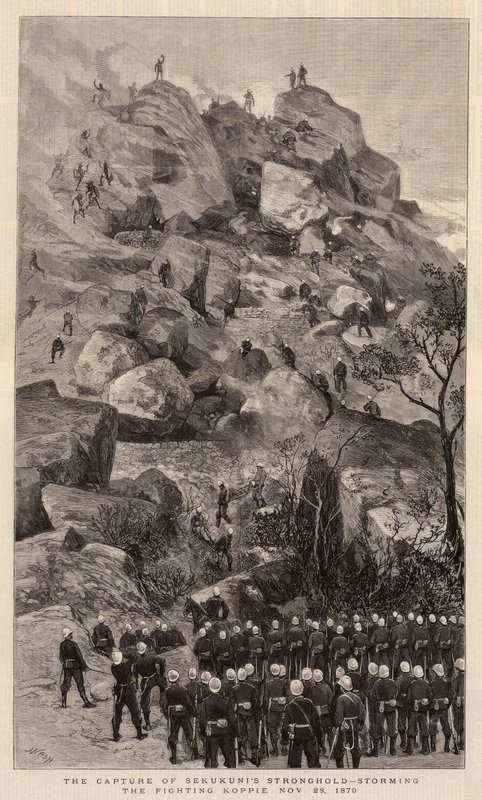 Sekukuni erődjének elfoglalása, a harcoló Koppie megtámadása, 1879. november 28. alkotó: Joseph Nash