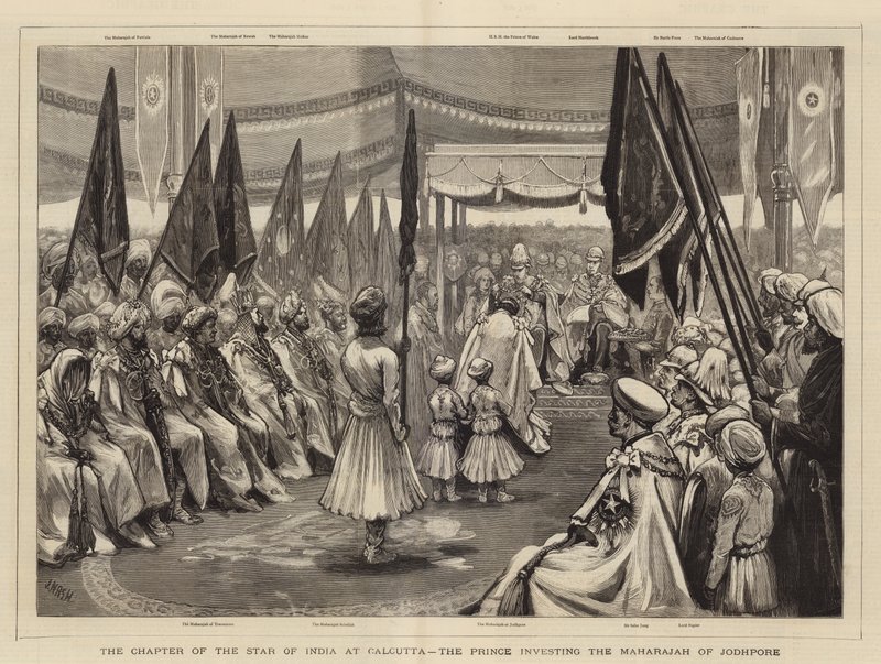 India csillagának káptalanja Kalkuttában, a herceg befekteti Jodhpore maharadzsáját alkotó: Joseph Nash