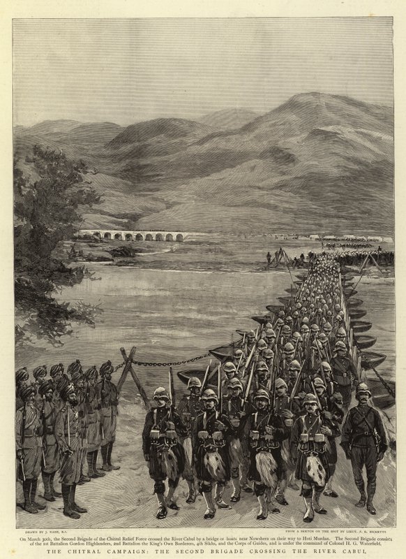 A Chitral hadjárat, a második dandár átkel a Cabul folyón alkotó: Joseph Nash