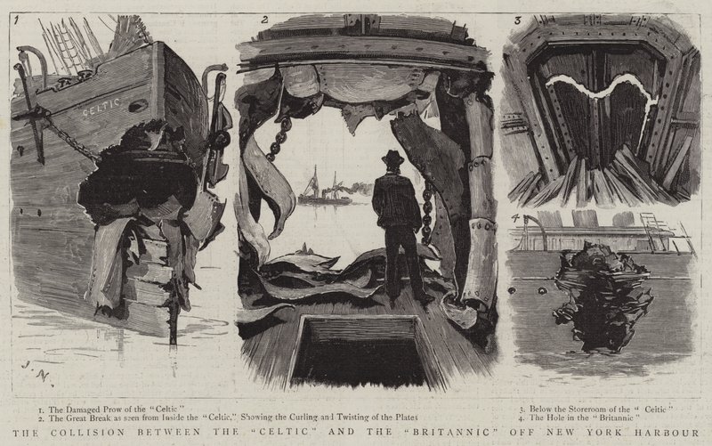 A Celtic és a Britannic ütközése a New York-i kikötőnél alkotó: Joseph Nash