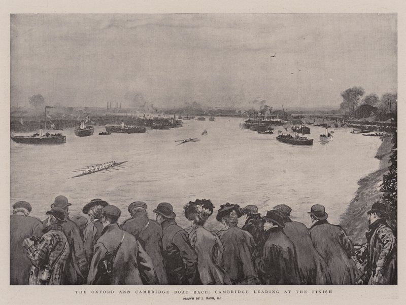 Az Oxford és Cambridge Boat Race, Cambridge vezet a célban alkotó: Joseph Nash