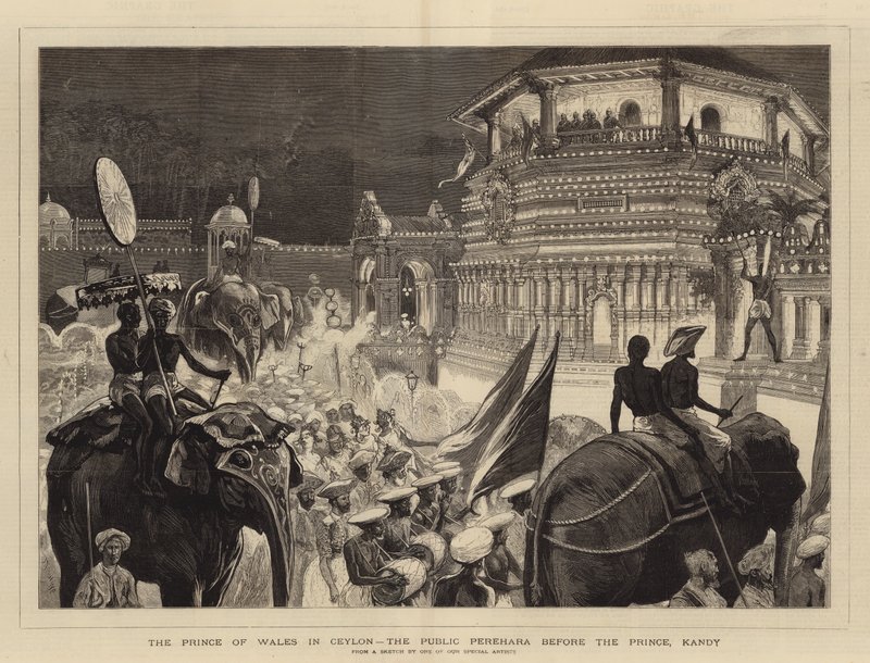 A walesi herceg Ceylonban, a herceg előtti nyilvános perehara, Kandy alkotó: Joseph Nash