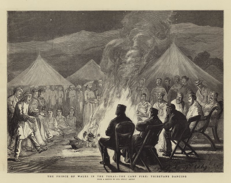 Wales hercege a Teraiban, Tábortűz, tibetiek táncolnak alkotó: Joseph Nash