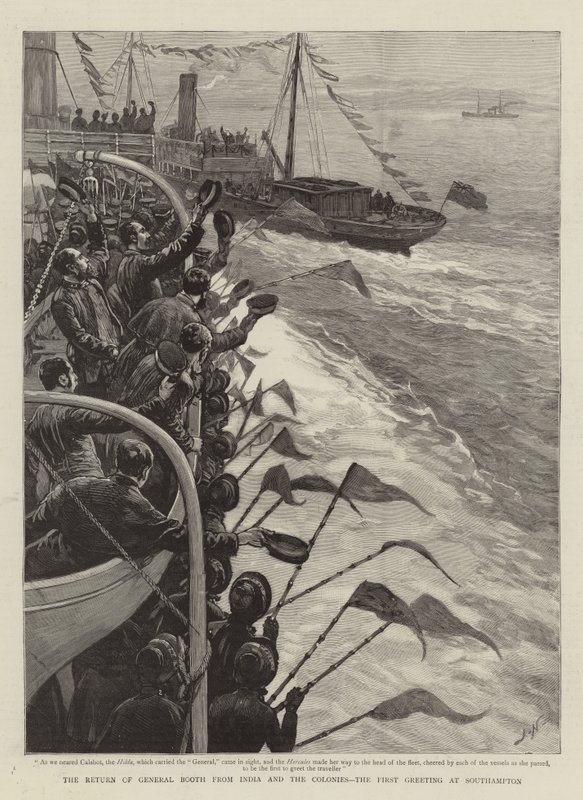 Booth tábornok visszatérése Indiából és a gyarmatokról, az első üdvözlés Southamptonban alkotó: Joseph Nash