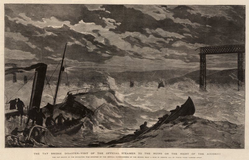 A Tay Bridge katasztrófa, a hivatalos gőzhajó látogatása a romoknál a baleset éjszakáján alkotó: Joseph Nash
