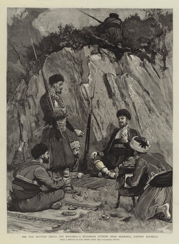 A háború Szervia és Bulgária között, egy bolgár előőrs Hermanli közelében, Kelet-Roumeliában alkotó: Joseph Nash