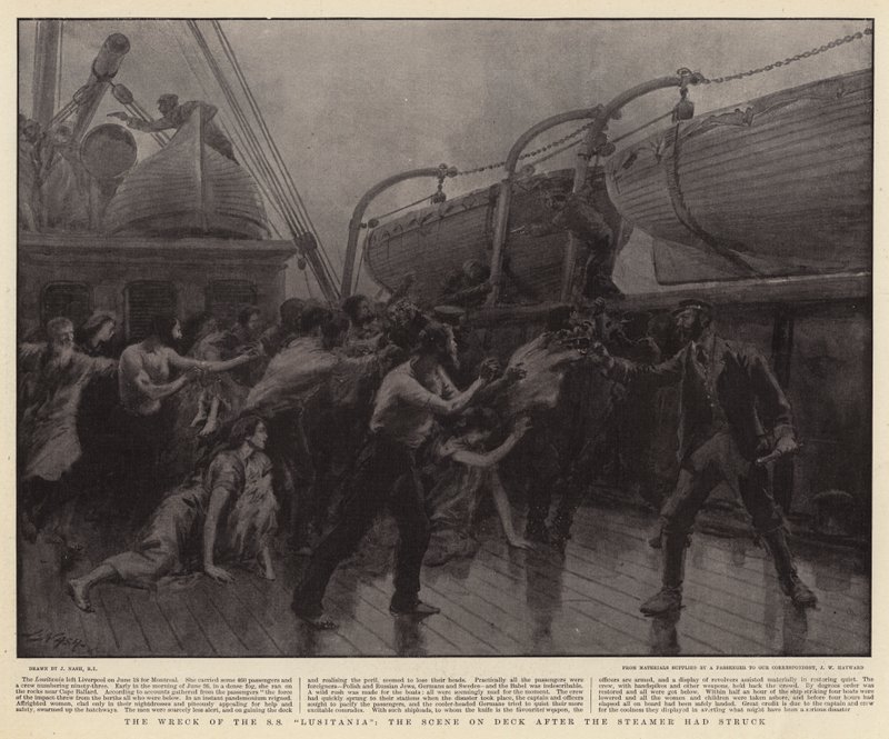 Az SS Lusitania roncsa, a jelenet a fedélzeten, miután a gőzös lecsapott alkotó: Joseph Nash