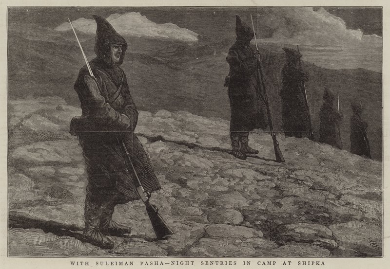 Szulejmán pasával, éjszakai őrszemekkel a Shipka-i táborban alkotó: Joseph Nash