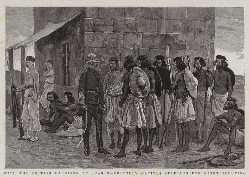 A brit helyőrséggel Suakimban, a barátságos bennszülöttek éjszakai cserkészetre indulnak alkotó: Joseph Nash