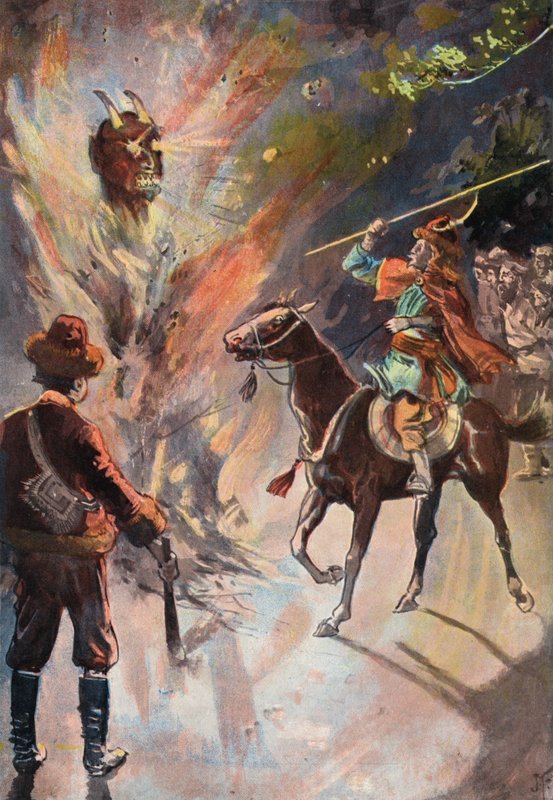 Robinson Crusoe: A tatár bálvány elpusztítása (színes litho) alkotó: Joseph (after) Finnemore