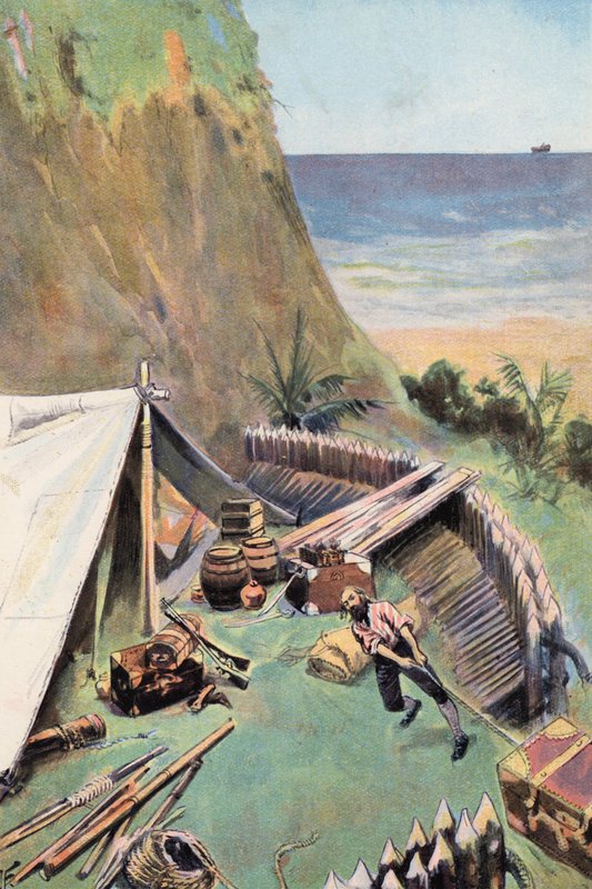Robinson Crusoe: Összegyűjtöm a boltjaimat (színes litho) alkotó: Joseph (after) Finnemore